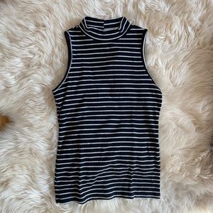 Mock neck striped black and white tank top